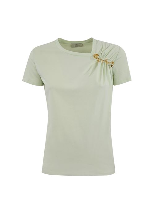 T-shirt in jersey Menta con spilla gioiello Elisabetta Franchi | MA02851E2124